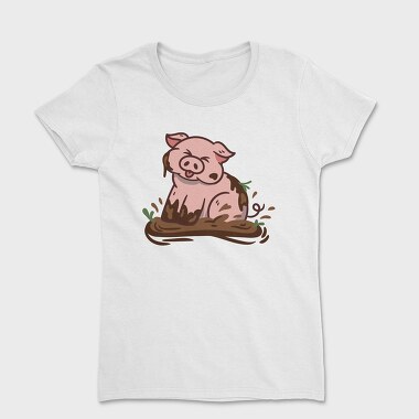 Cute Pig Mud, Women's T-Shirt
