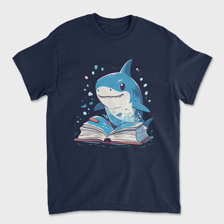 Cute Shark Reading, Унисекс Мъжка Тениска