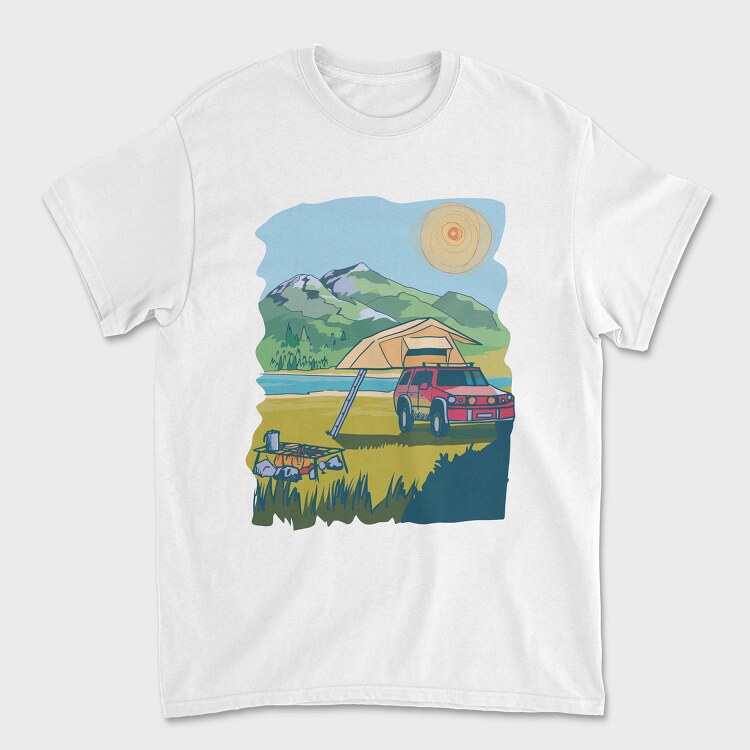 Camping on the Lake Landscape, Унисекс Мъжка Тениска