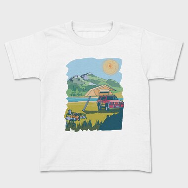 Kids' T-Shirt, Camping on the Lake Landscape