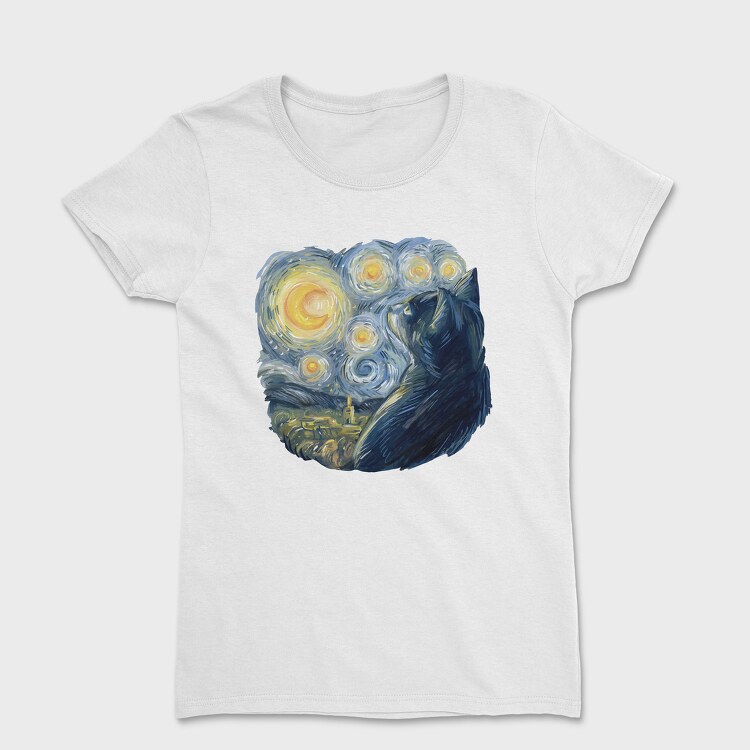 Starry Night Cat, Дамска Тениска