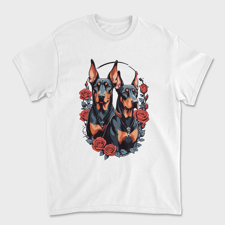 Doberman and Roses, Унисекс Мъжка Тениска