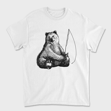 Hand Drawn Bear Fishing, Unisex Men's T-Shirt