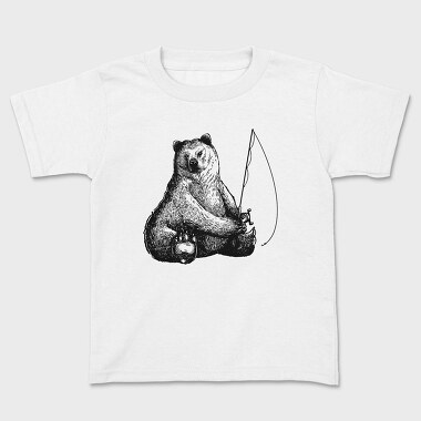 Hand Drawn Bear Fishing, Детска Тениска