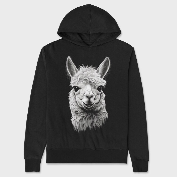 Llama Portrait, Unisex Men's Hoodie