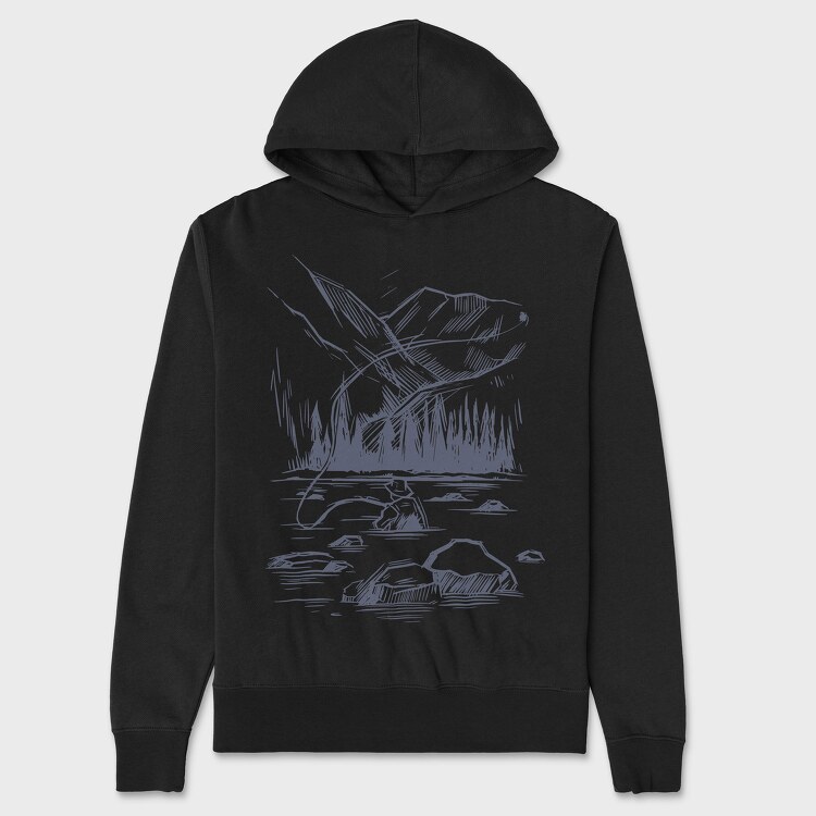 Monochrome Fisherman, Unisex Men's Hoodie