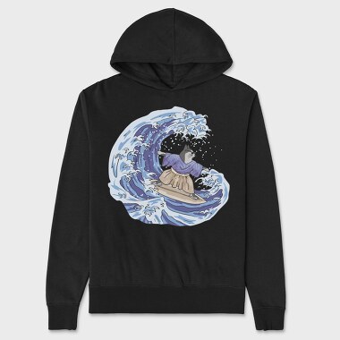 Cat Surfing Japanese Wave, Unisex Men's Hoodie