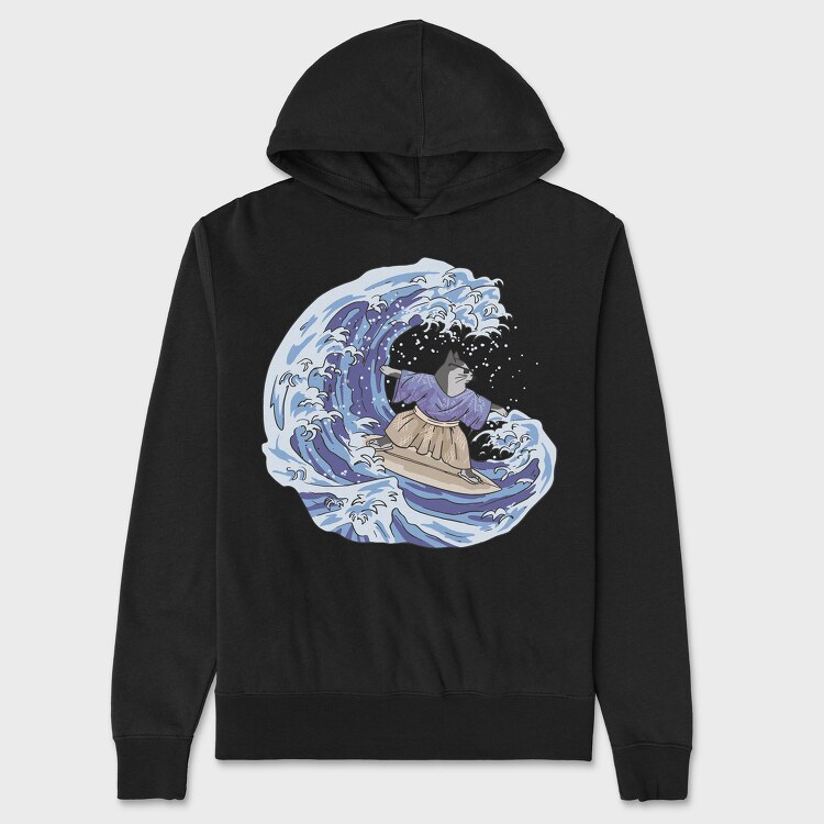 Cat Surfing Japanese Wave, Unisex Men's Hoodie
