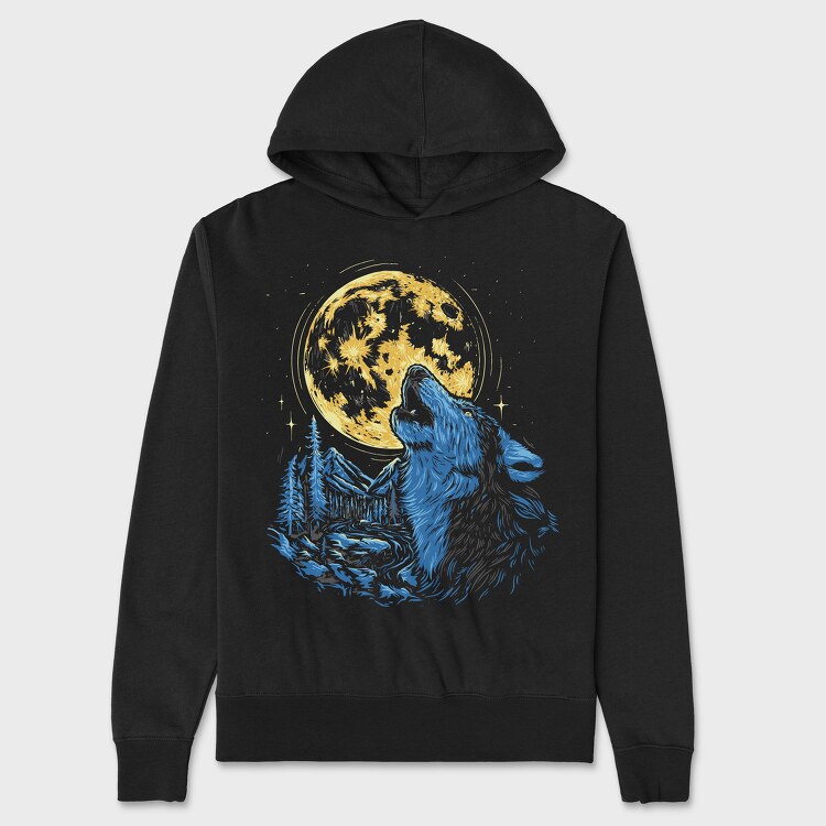 Wolf and Moon, Unisex Men's Hoodie
