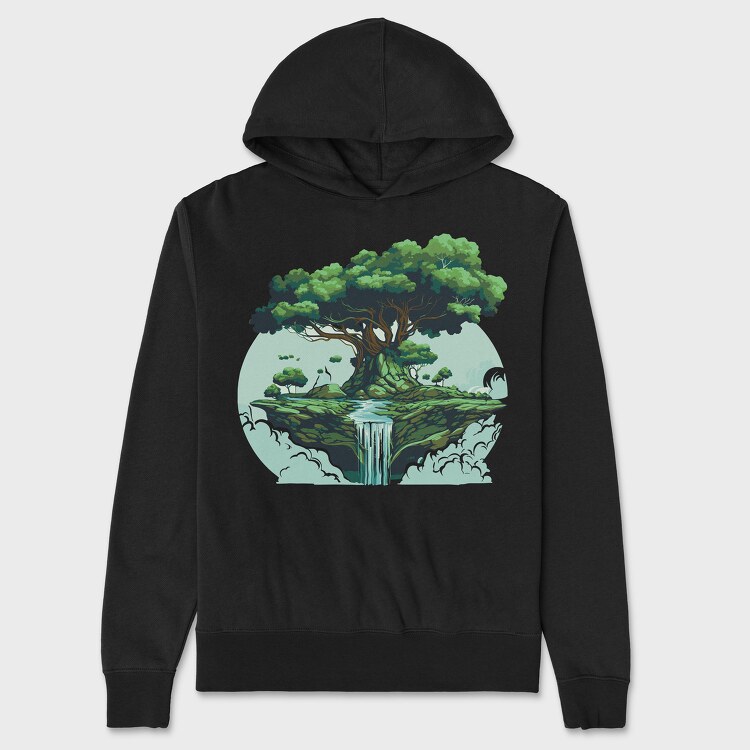 Unisex Men's Hoodie, Tree Waterfall