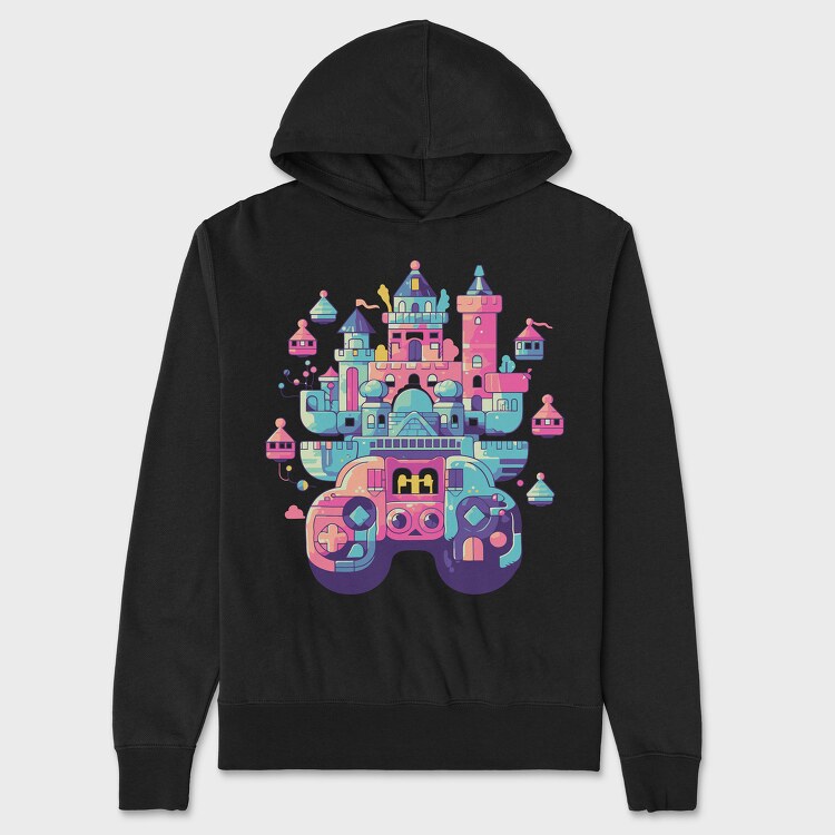 Castle Made Up With Gaming Controllers, Unisex Men's Hoodie