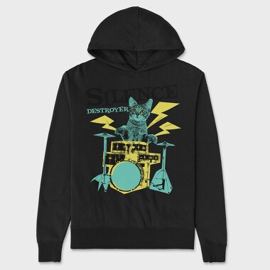 Cat Drummer 3, Unisex Men's Hoodie