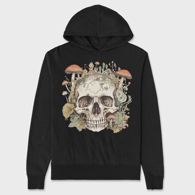 Skull With Mushrooms and Flowers, Unisex Men's Hoodie